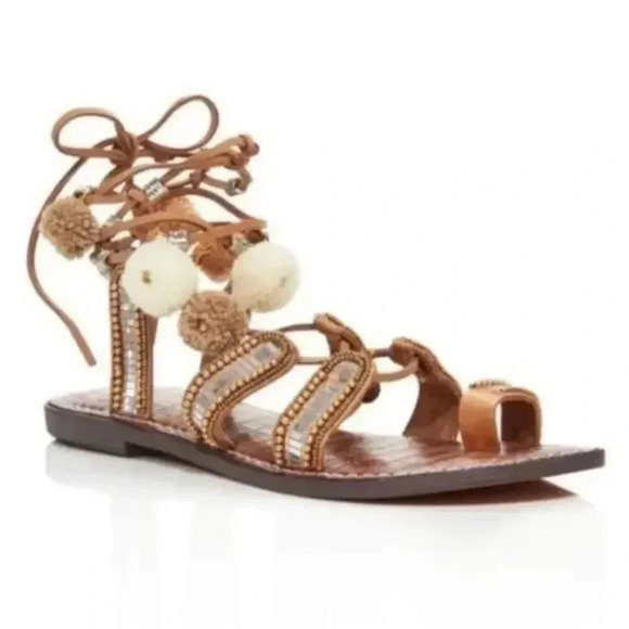 Sam Edelman Graciela  Leather Beaded Flat Sandals NWOB - Picture 1 of 7